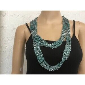 Teal Crocheted Beaded Infinity Scarf
